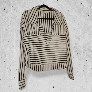 Sincerely Jules Cream and Black Striped Oversized Top Shirt